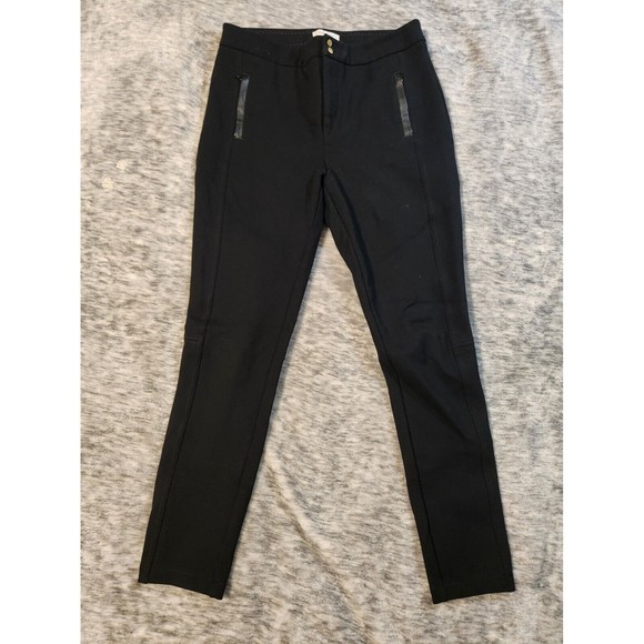 Anthropologie the essential Slim Black Pants Womens 2 leather trim - Picture 1 of 8